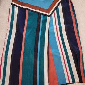 LOFT Asymmetrical A-Line Midi Skirt in Green and Blue